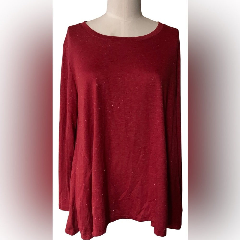 Style & Co Petite PM New Red Amore Sparkle Swing Top